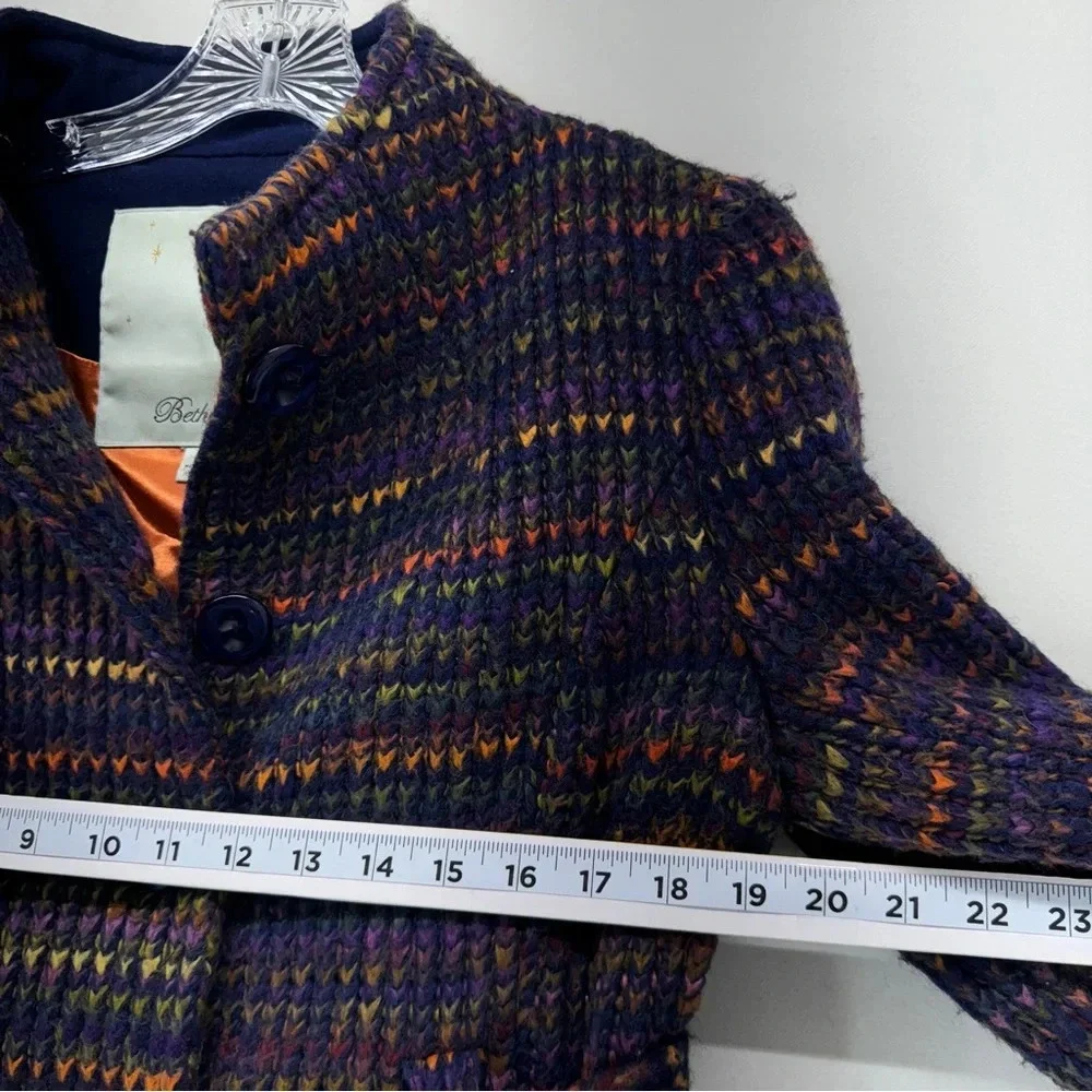 Beth Bowley Anthropologie Womens Knitted Coat Sz 10 Wool Purple Hippie Casual - Picture 7 of 14
